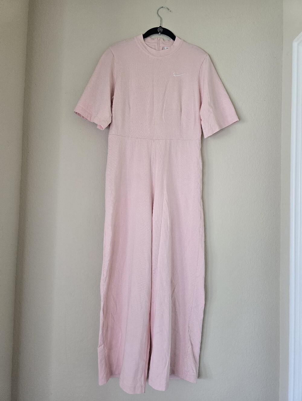 Nike Womens Short Sleeve Jersey Cotton Jumpsuit Size Small Color Pink Wide Leg